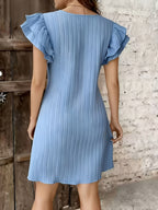 Spring Summer New Fashion Easy Round Neck Beautiful Women'S Ibiza Beach Solid Color Dress - Light Blue
