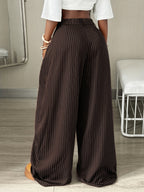 Women's Autumn/Winter Cool Vintage Casual Street Style Oversized Brown Curved Hem Striped Cargo Pants - Coffee Brown