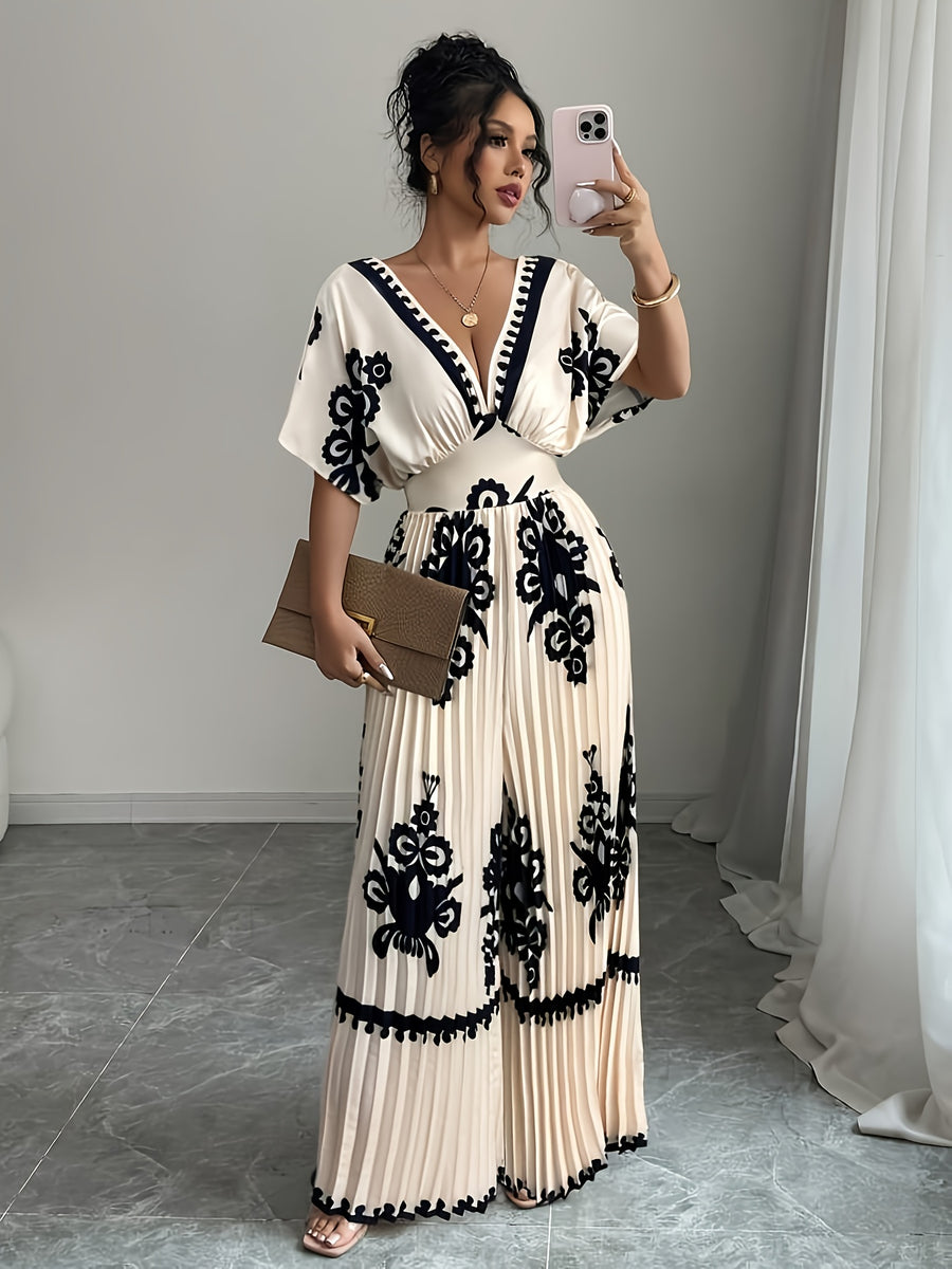 Stylish and Versatile Printed Jumpsuit - Apricot Flower Print