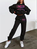 Women'S Casual Trendy Fashion Hoodie And Pants Set - Black