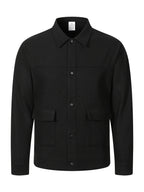 Men's Autumn/Winter Lapel Tweed Jacket with Snap Buttons, Double Patch Pockets, Loose Fit, Thickened and Warm, Versatile Blend Top for Business, Casual, Daily Commuting - Black