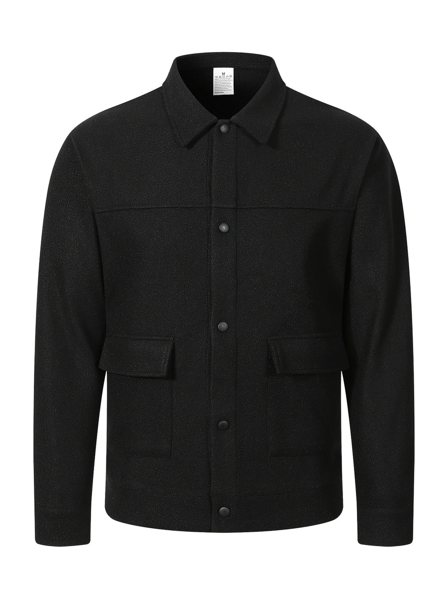 New Men's Solid Color Lapel Jacket, Autumn/Winter Casual Comfortable Outerwear, Versatile Workwear Style Trench Coat for Men - Black
