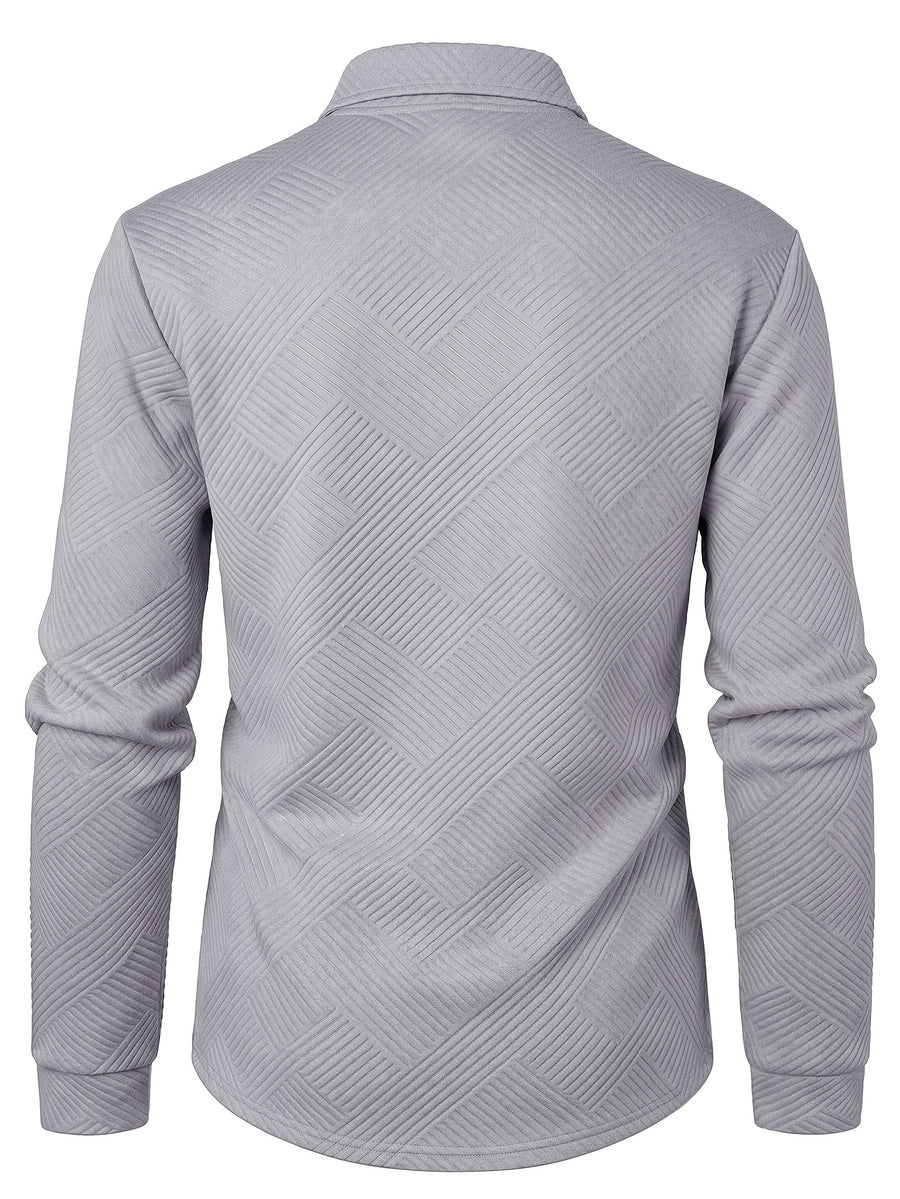 Pring/Autumn New Men's POIO Shirt Fashionable And Atmospheric Casual Knit Jacquard T-Shirt Men's Clothing - Grey