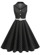 Vintage-style Polka Dot Waist-cinching Sleeveless Flared Bridesmaid Dress - Black