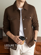 Men's Lightweight Textured Jacket with Button-Front & Collar - Soft Breathable Workwear Coat Suitable for Business Office, Travel, Casual Streetwear, Spring/Autumn Outerwear, Hand Washable Button-Up Blazer - Coffee Color