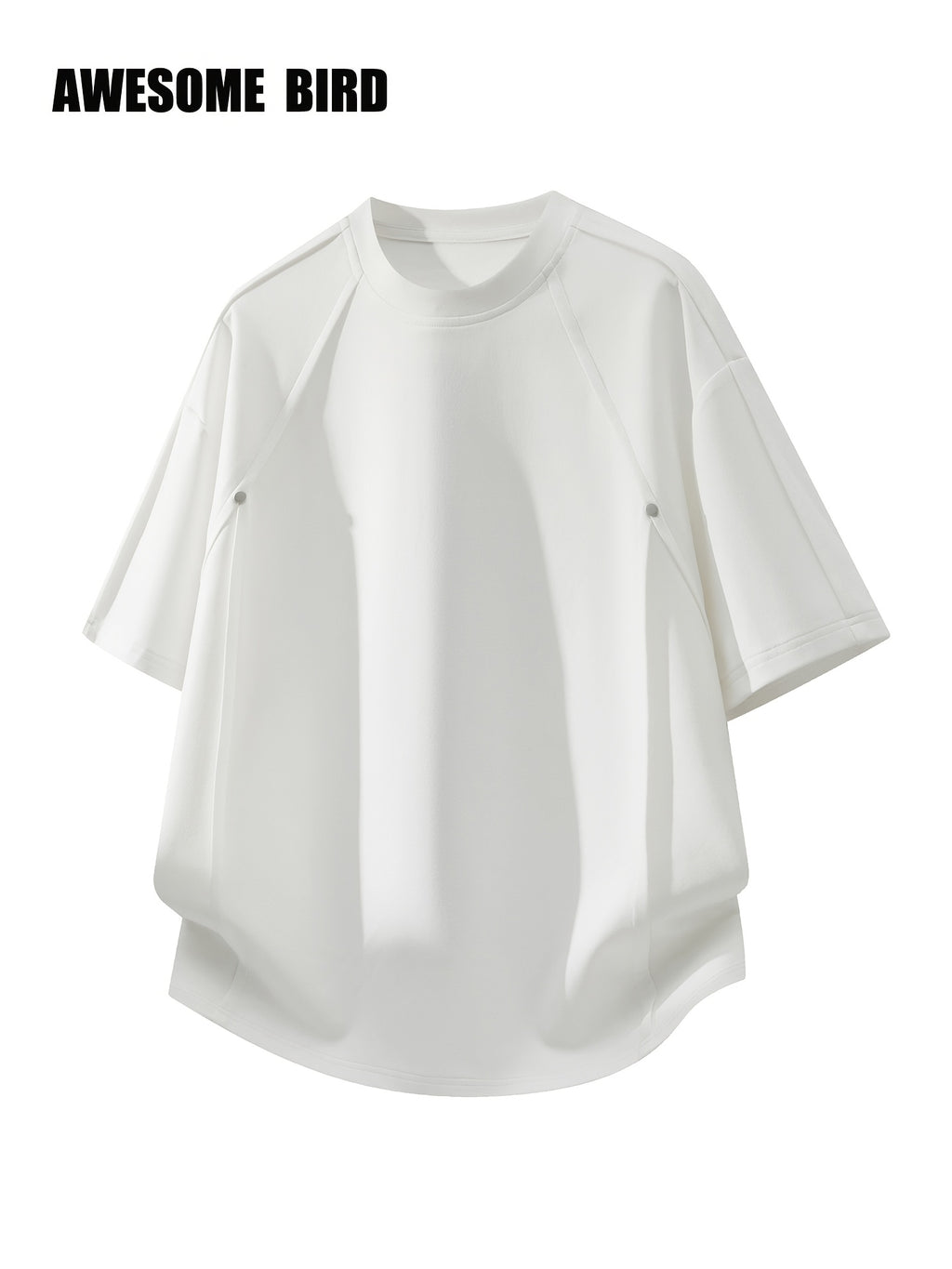 American-style Heavyweight Deconstructed Rivet-Patch Short-Sleeve T-Shirt for Men, Summer Lightweight Fiber Fabric Quick-Dry Loose Fit Tee - White