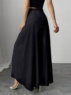 Women's Wide-Leg Pants, Simple Loose Long Pants, Flowing and Lightweight, Casual Elegant Style - Black
