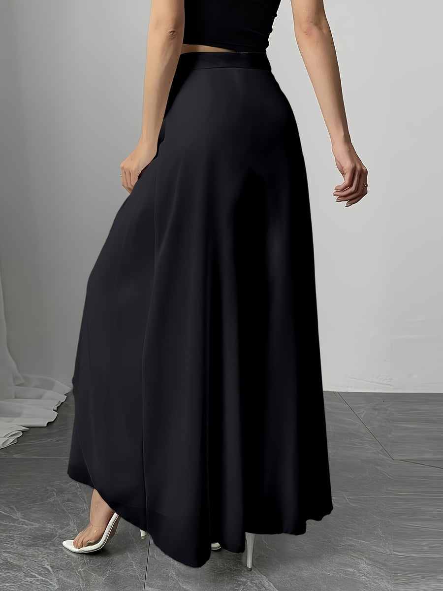 Women's Wide-Leg Pants, Simple Loose Long Pants, Flowing and Lightweight, Casual Elegant Style - Black