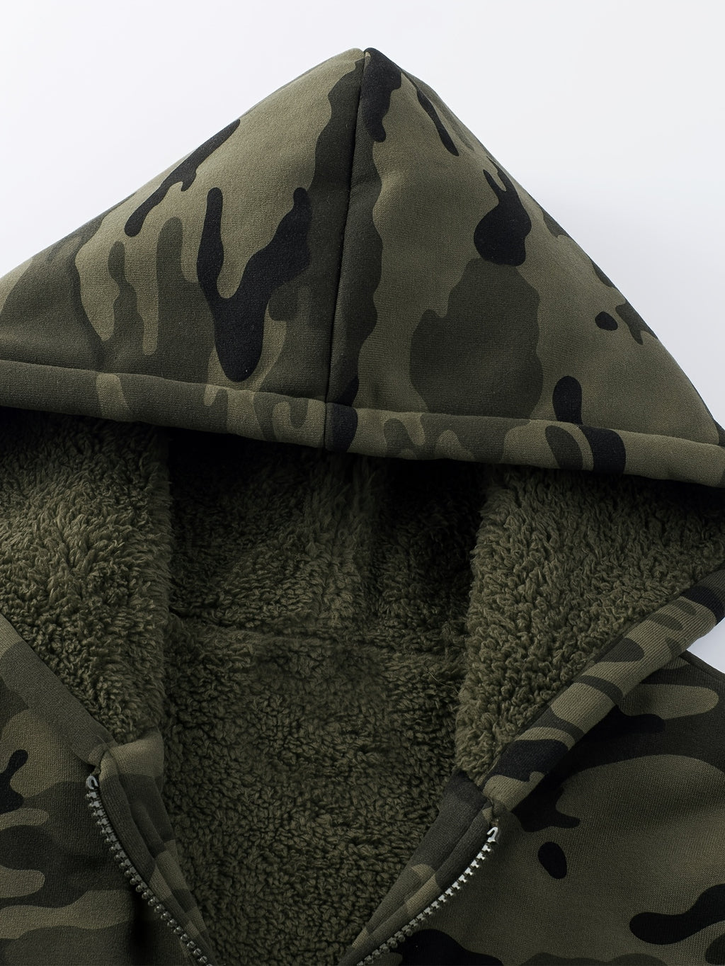 Men's Camouflage Outdoor Sports Hoodie, Soft Warm -Lined Hooded Sweatshirt with Kangaroo Pocket, Hunting - fern green