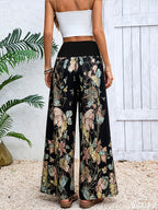 New Stylish and Versatile Wide-Leg Pants, Casual and Elegant Vacation Beach Trousers for Women, Loose-Fit Long Pants - Black