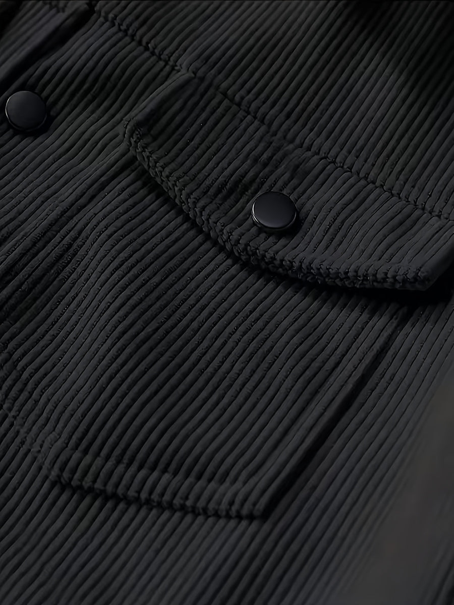 Meixishao OBM Autumn/Winter Solid Color with Random Print, Simple Encounter with Avant-Garde Cross-Border Fashion Jacket, Vintage Style Lapel Men's Corduroy Workwear Jacket Winter Clothes for Men - Black