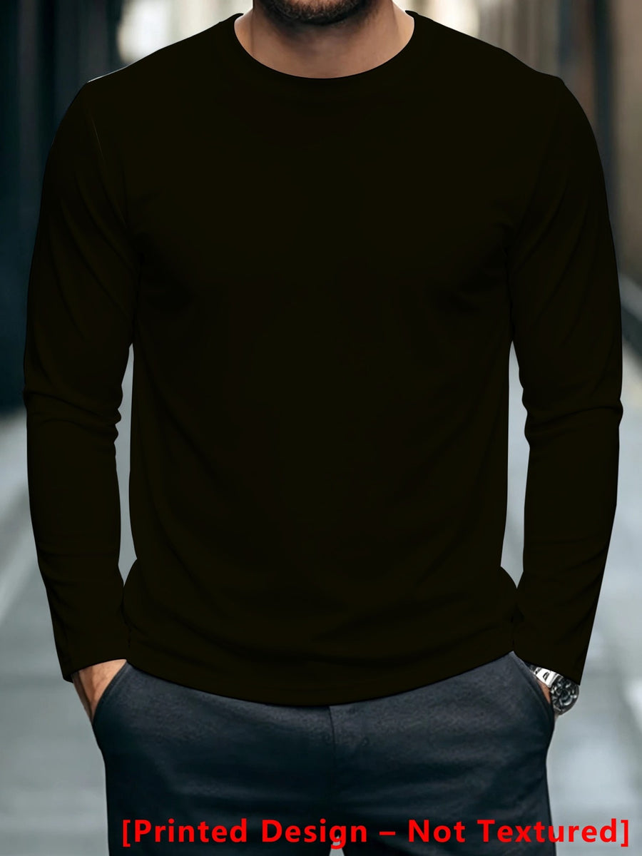 Print Design - Not Textured New Men'S Print Long Sleeve T-Shirt, Solid Black Easy Basic Versatile Durable Easy to Match with Various Bottoms for Daily Commute - Black