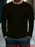 Print Design - Not Textured New Men'S Print Long Sleeve T-Shirt, Solid Black Easy Basic Versatile Durable Easy to Match with Various Bottoms for Daily Commute - Black