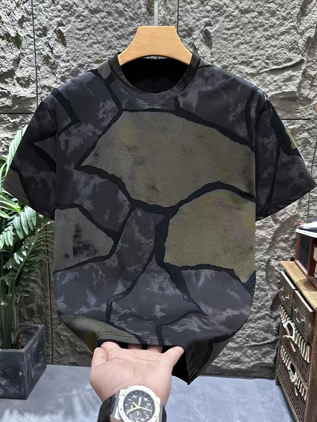 Men'S Casual Sports T-Shirt Summer Premium Short Sleeve American Distressed Individual Trendy Top in Stock - Black