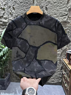 Men'S Casual Sports T-Shirt Summer Premium Short Sleeve American Distressed Individual Trendy Top in Stock - Black