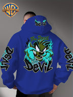 Le Yitong Big Mouth Monster The Devil Flame Print Hoodie, with Sleeve Print Design, Kangaroo Pouch And Drawstring Hood, Suitable for Autumn/Winter Casual Wear And Outdoor Activities - Blue