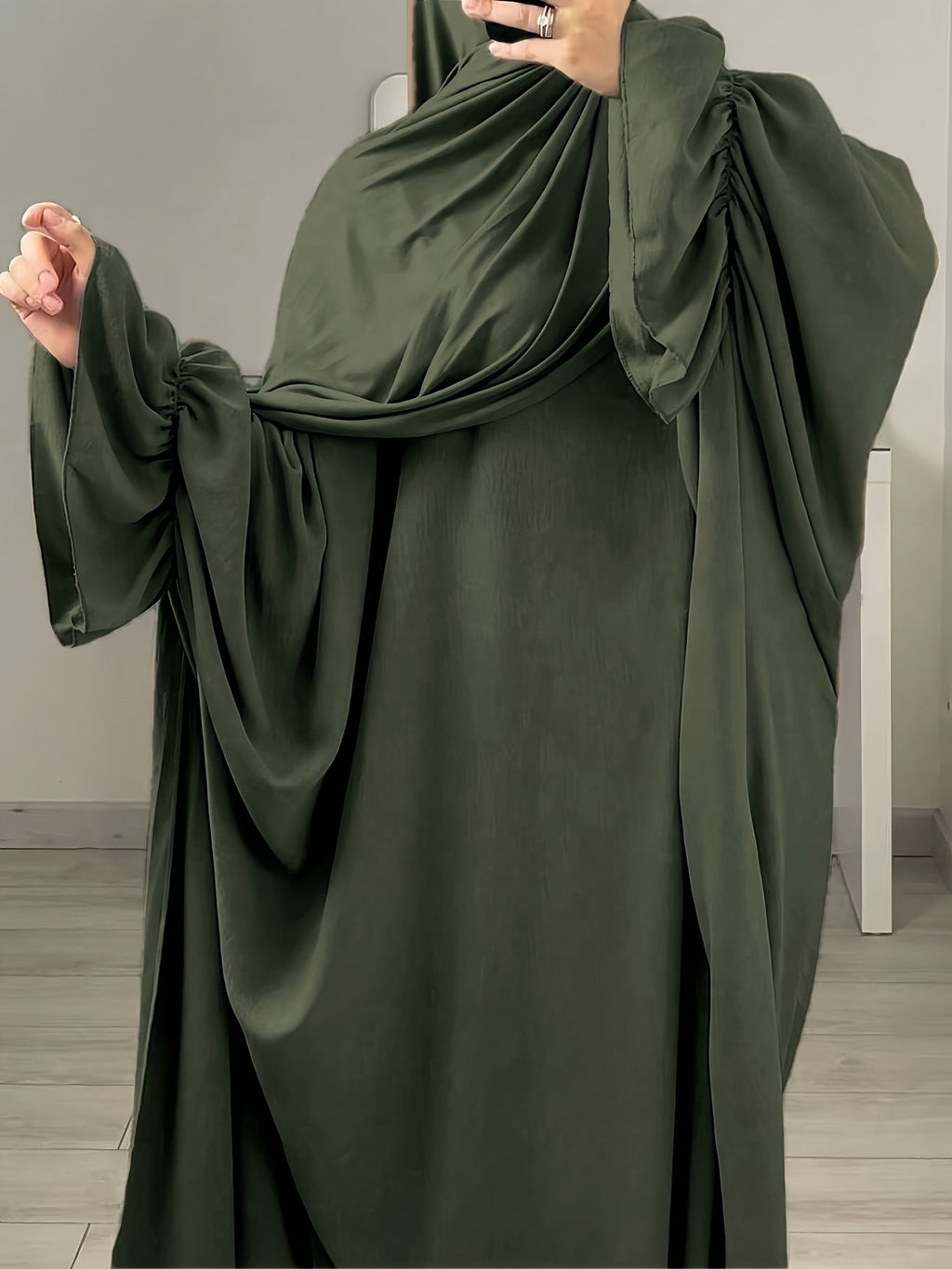 1pc Moisture-Wicking Breathable Fabric Loose Comfortable Batwing Dress Casual All-Match Abaya Suitable for Women'S Daily Wear Without Headscarf, Summer Abaya Women Abaya Women Muslim Dress Robe Summer Abaya Women - Olive Green