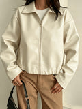 Women's New Fashionable Casual Cool Jacket with Zipper and Lapel - Off-white
