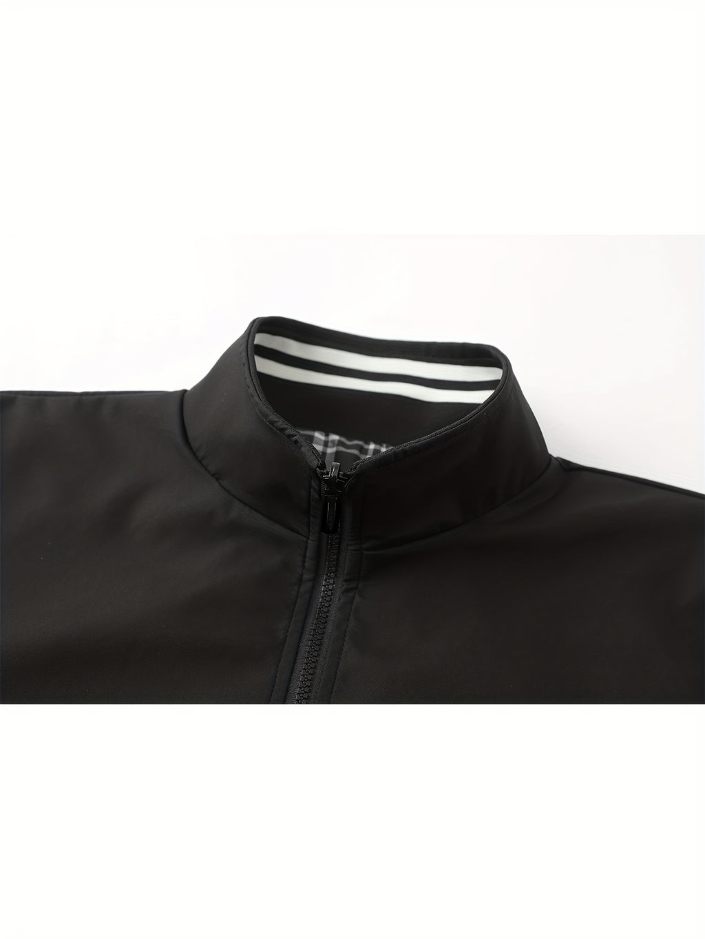 Spring/Autumn New Men's Flight Jacket, Casual Versatile Ribbed Hem Lightweight Stand Collar Coat - Black