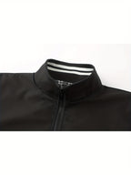 Spring/Autumn New Men's Flight Jacket, Casual Versatile Ribbed Hem Lightweight Stand Collar Coat - Black