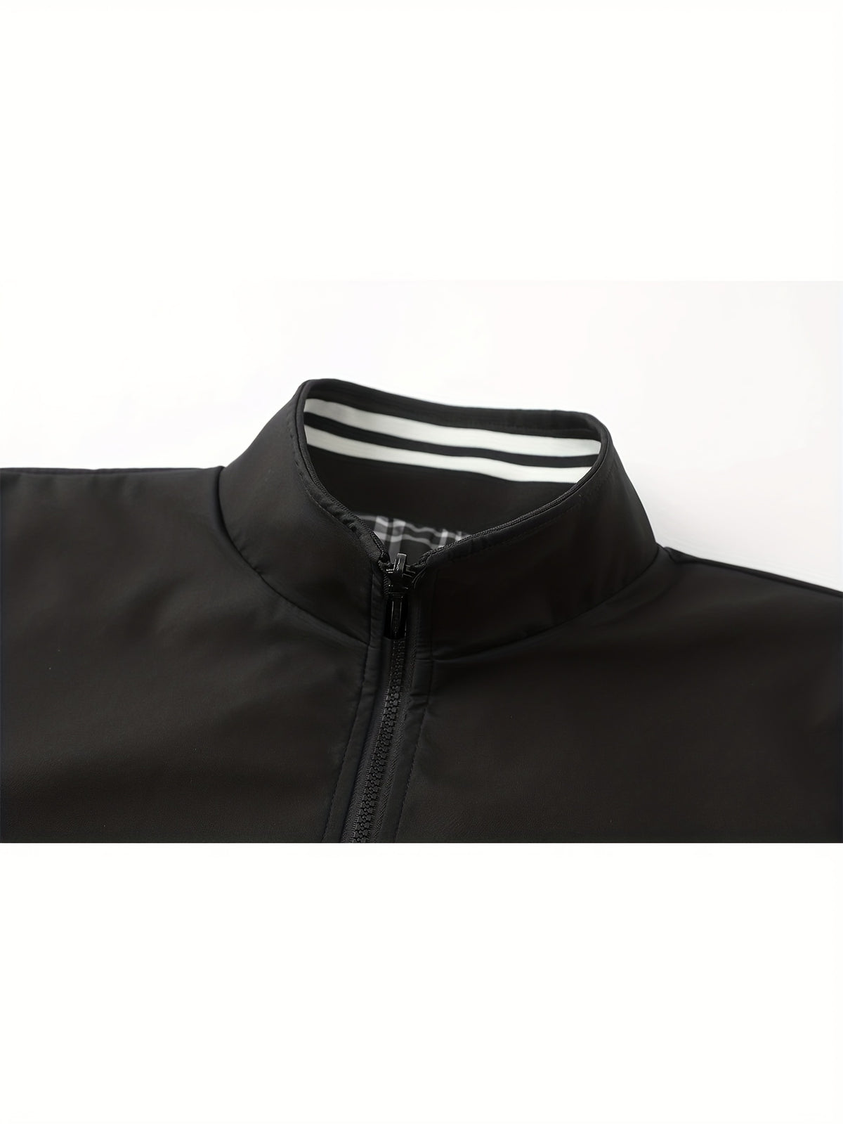 Spring/Autumn New Men's Flight Jacket, Casual Versatile Ribbed Hem Lightweight Stand Collar Coat - Black