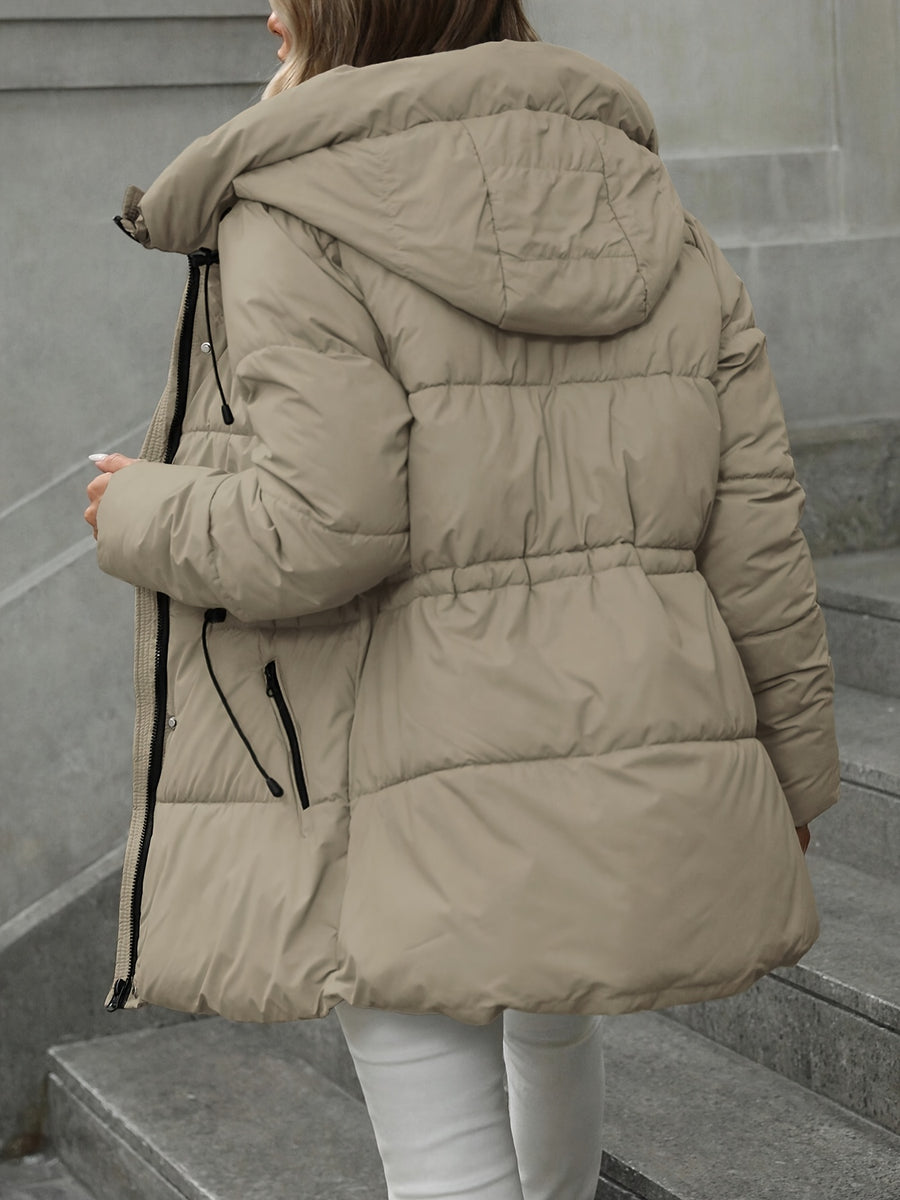 2025 New Style Women's Mid-Length Hooded Padded Coat, Thickened Padded Jacket with a Premium Feel - Khaki