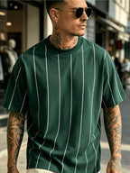 [Printed Design-Not Textured] Easy Dark Green Pinstripe Basic Men'S Short Sleeve 2026 New Summer Atmospheric Casual Top Suitable for Home And Outdoor All-Match - Mixed colors