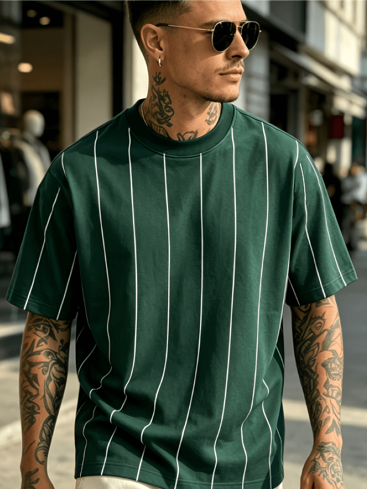 [Printed Design-Not Textured] Easy Dark Green Pinstripe Basic Men'S Short Sleeve 2026 New Summer Atmospheric Casual Top Suitable for Home And Outdoor All-Match - Mixed colors