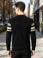 New Winter Men's Sweater, Thickened and Fleece-Lined for Extra Warmth, All-Over Fleece with Stylish Pattern, Pullover Top, Comfortable and Versatile Men's Apparel - Black