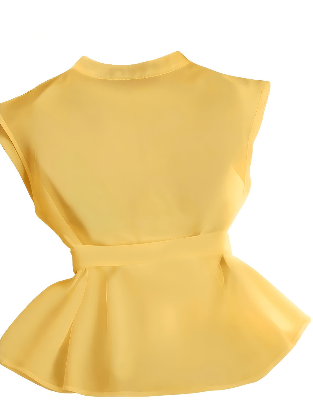 Women'S Elegant Pleated Sleeveless Tie-Up Top, Suitable for Spring And Summer - Yellow