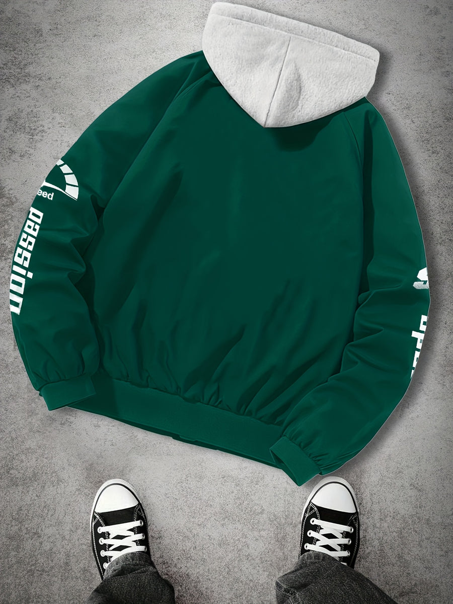 Casual American Street Racing Print Design Trendy 2-in-1 Look Hooded Jacket JK5682 - Green