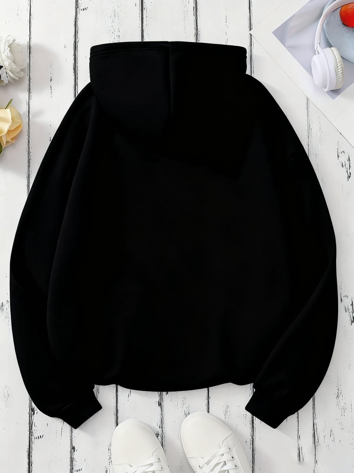 Easy Cool Unicorn Silhouette Print Hoodie And Pants Set, Matching Small Pattern Design, Loose And Relaxed Fit, Comfortable Fabric, Casual Street Style Women'S Leisure Two-Piece Set - Black+black