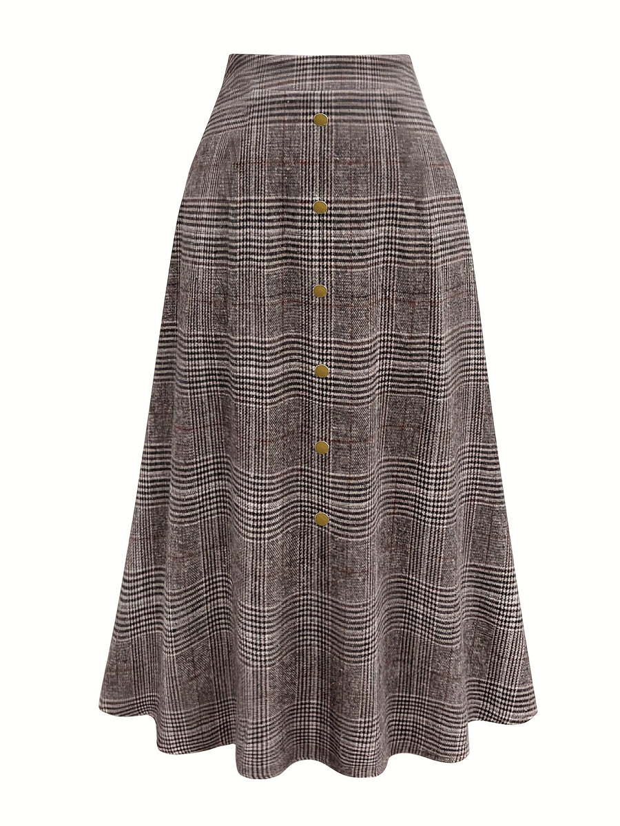 Women'S Elegant Casual Plaid A Line Skirt Autumn Winter Commuting Daily Wear - Grey