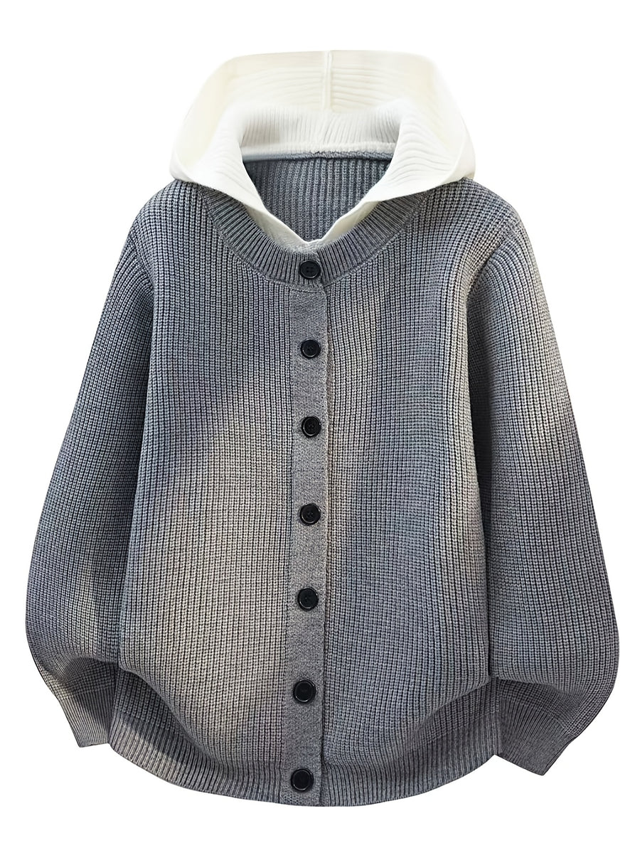 Christmas, Thanksgiving, New Year's Eve, Men's 2-in-1 Look Color Block Hooded Cardigan, Acrylic Blend, Available in Black, Red, Gray, Multiple Colors, Sweatshirt + Cardigan Design, Two-Way Styling in One Top, New Autumn/Winter Men's Regular - Grey