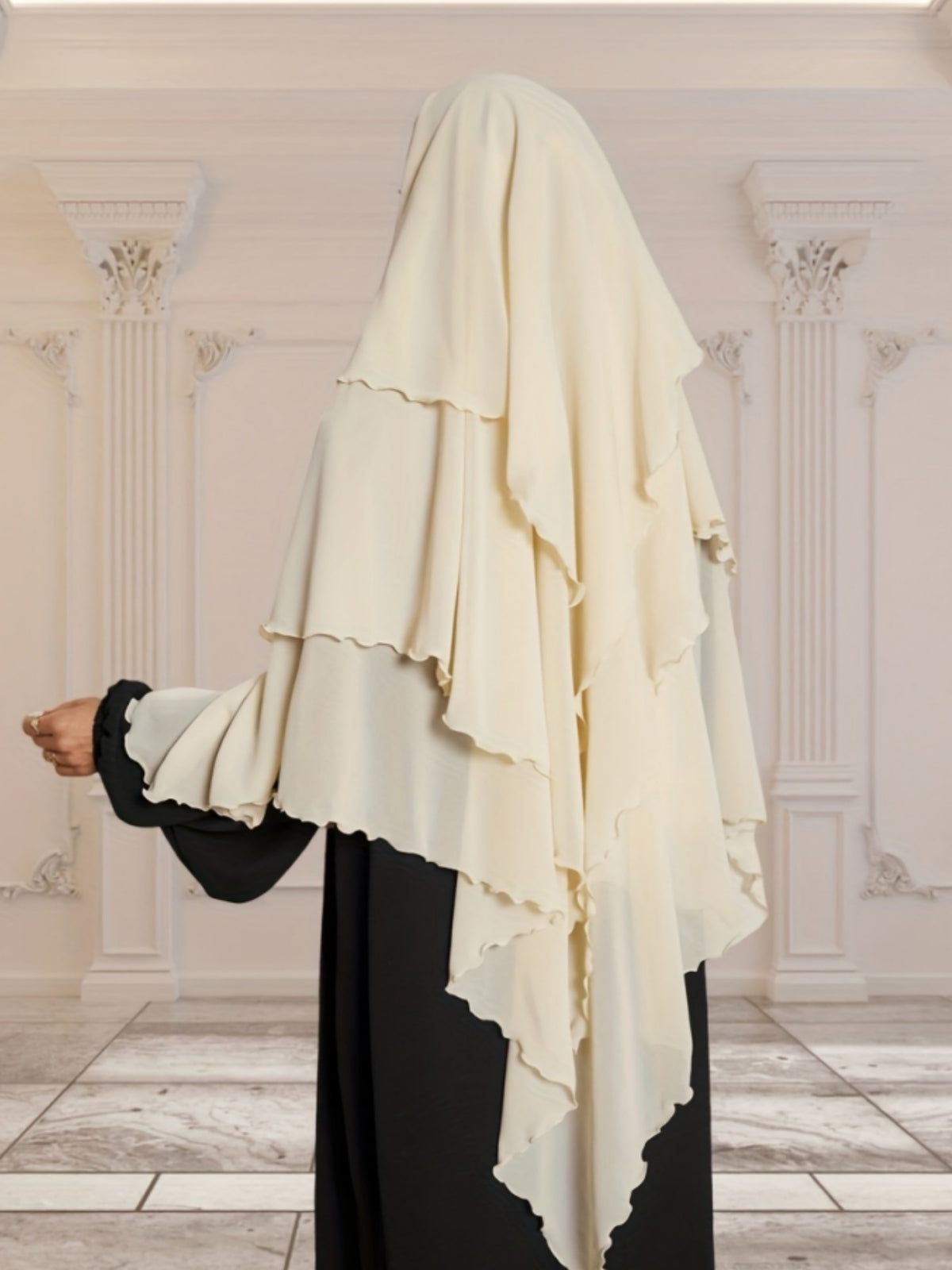 1pc Fashionable, elegant and casual three-layer chiffon fabric solid color suitable for daily wear, loose and comfortable Women's abaya headscarf.sarees for women indian wedding robe aid femme abayas for women muslim jilbab femme khimar hijab - Apricot