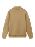 Spring and Autumn Men's Half-Zip Sweatshirt with Print, Loose Fit, Stand-Up Collar, Casual Sport Pullover - Khaki