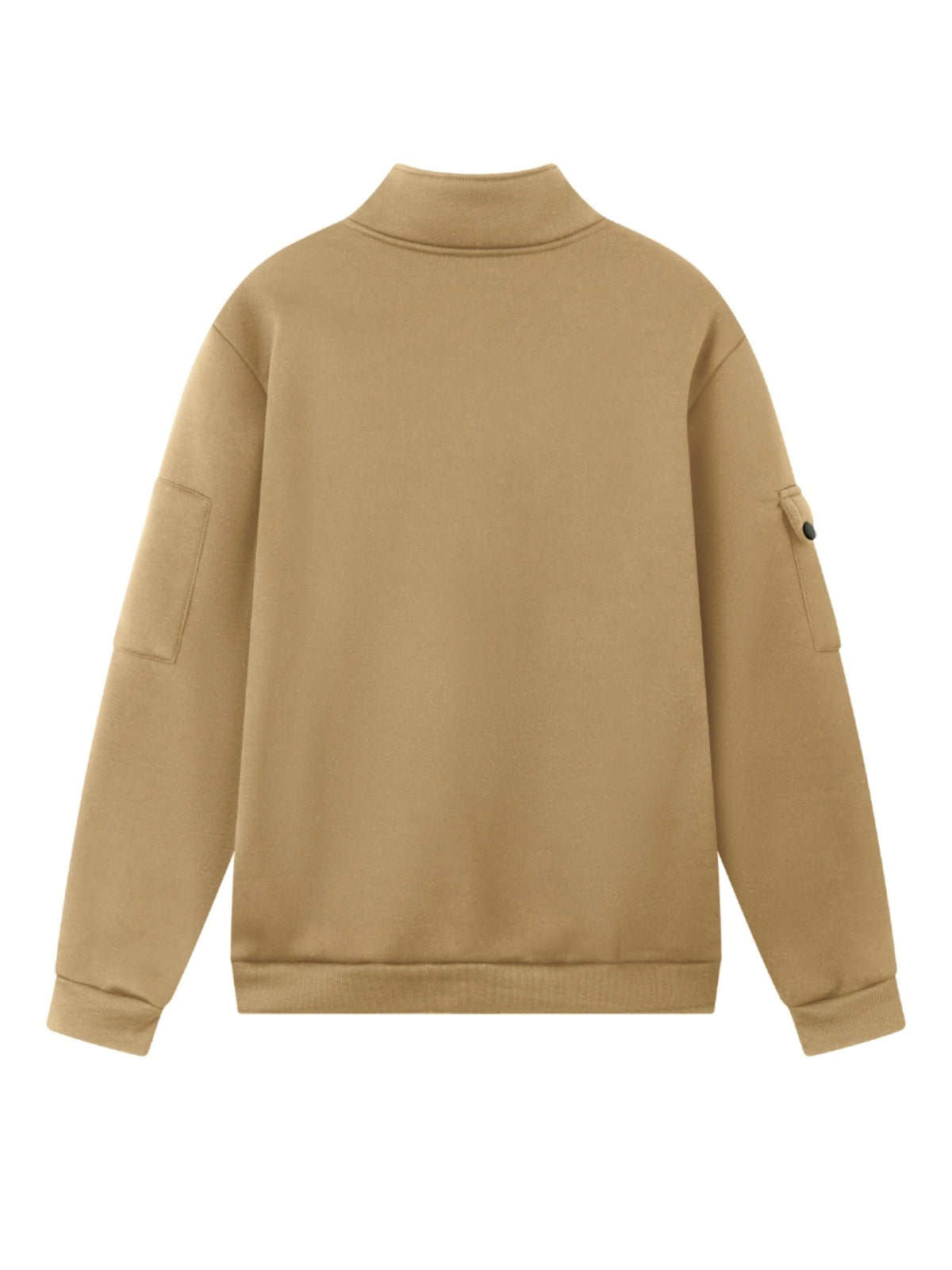 Spring and Autumn Men's Half-Zip Sweatshirt with Print, Loose Fit, Stand-Up Collar, Casual Sport Pullover - Khaki