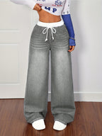 2026SS Women's Y2K Vintage Jeans Drawstring Loose Fit Casual Denim Pants - Grey