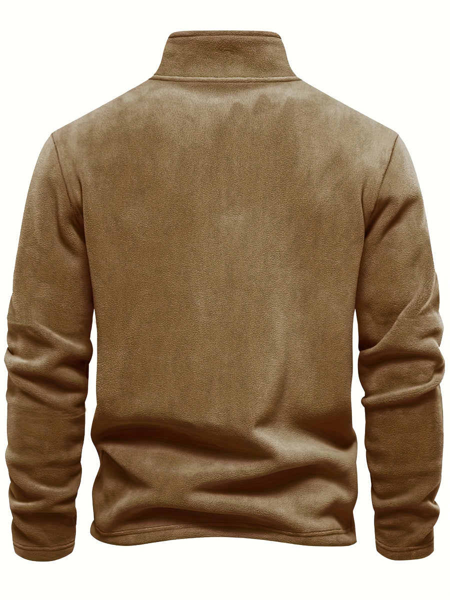 Autumn-Winter Plush Top Half-Zip Sweatshirt Trendy Warm Clothing - Orange