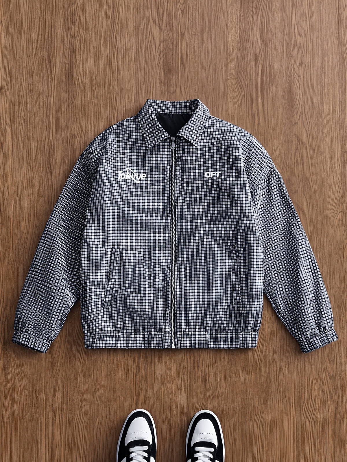 Men's Vintage Plaid Lapel Jacket, a Versatile Shirt-collar Outerwear for Daily Casual Wear in Spring and Autumn, Suitable for Everyday Work Settings, a Harrington Style Lightweight Men's Casual Sport Jacket - Black