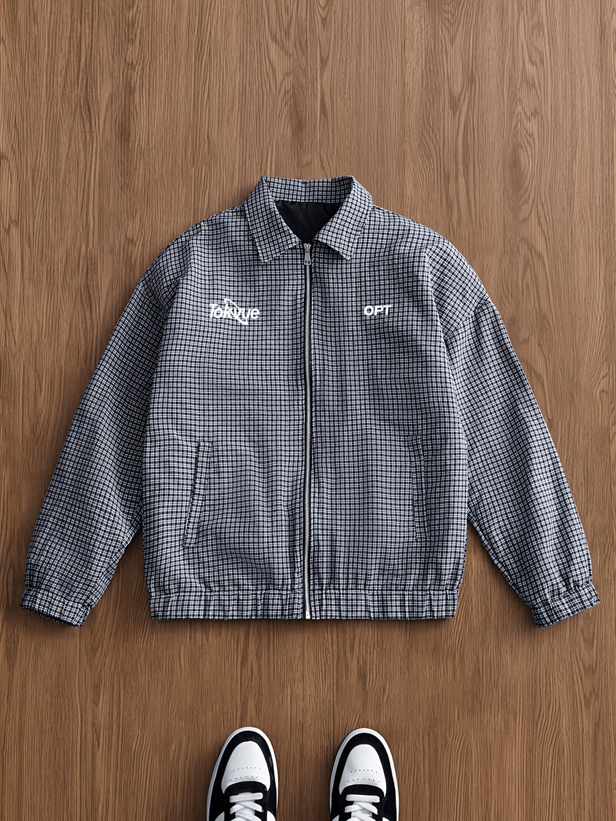 Men's Vintage Plaid Lapel Jacket, a Versatile Shirt-collar Outerwear for Daily Casual Wear in Spring and Autumn, Suitable for Everyday Work Settings, a Harrington Style Lightweight Men's Casual Sport Jacket - Black