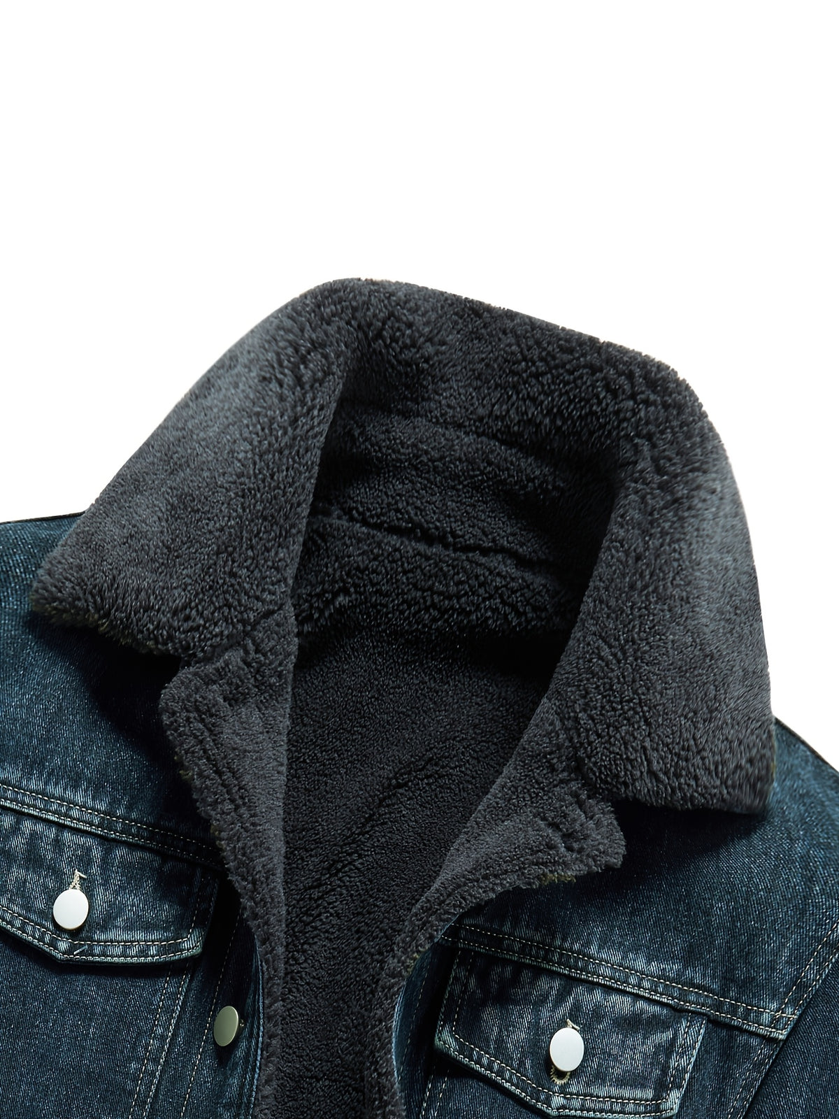 Men's Lapel Fleece-Lined Denim Jacket, Thickened for Locking in Heat and Cold Resistance, Washed and Wear-Resistant Denim Woven Fabric, Regular Vintage Workwear Fit, Autumn/Winter Streetwear, Motorcycle, Commuting, and Daily Wear, Full Lining - Blue