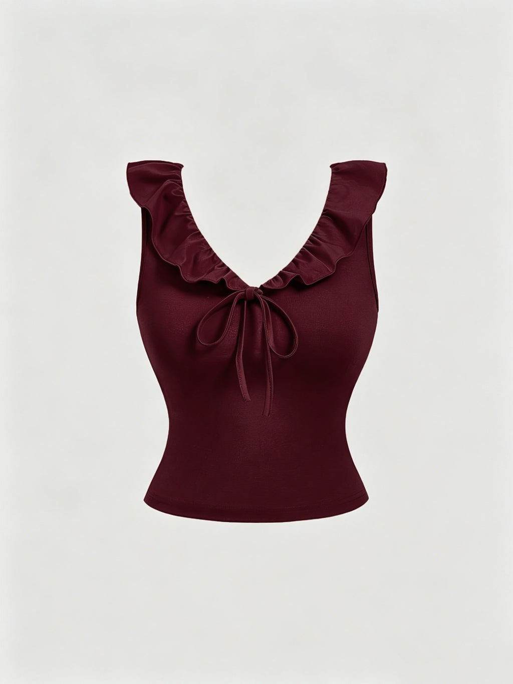 DJ260329505 Women's Elegant Top, French-Style Vintage Red Ruffle Tie-Back Vest T-Shirt, Slim Fit with Waist Cinching, Full of Pure Desire and Spicy Style, Brightens Light Beige and Enhances Temperament, Versatile for Daily Wear, Suitable for Dates - Red