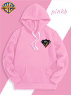 WB Warner Bros DC Official Justice League Superman-Batman Fusion Logo Hooded Sweatshirt - -Lined Hoodie Suitable for Men & Women, Unisex Couple's Gift, Adjustable Drawstring Hood, Iconic Logo Print for Casual Winter Wear, Machine Washable - Pink