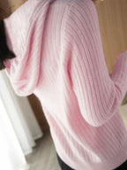 Autumn Winter Women'S Fashion Ribbed Cloud Plush Casual Hoodie - Pink Color