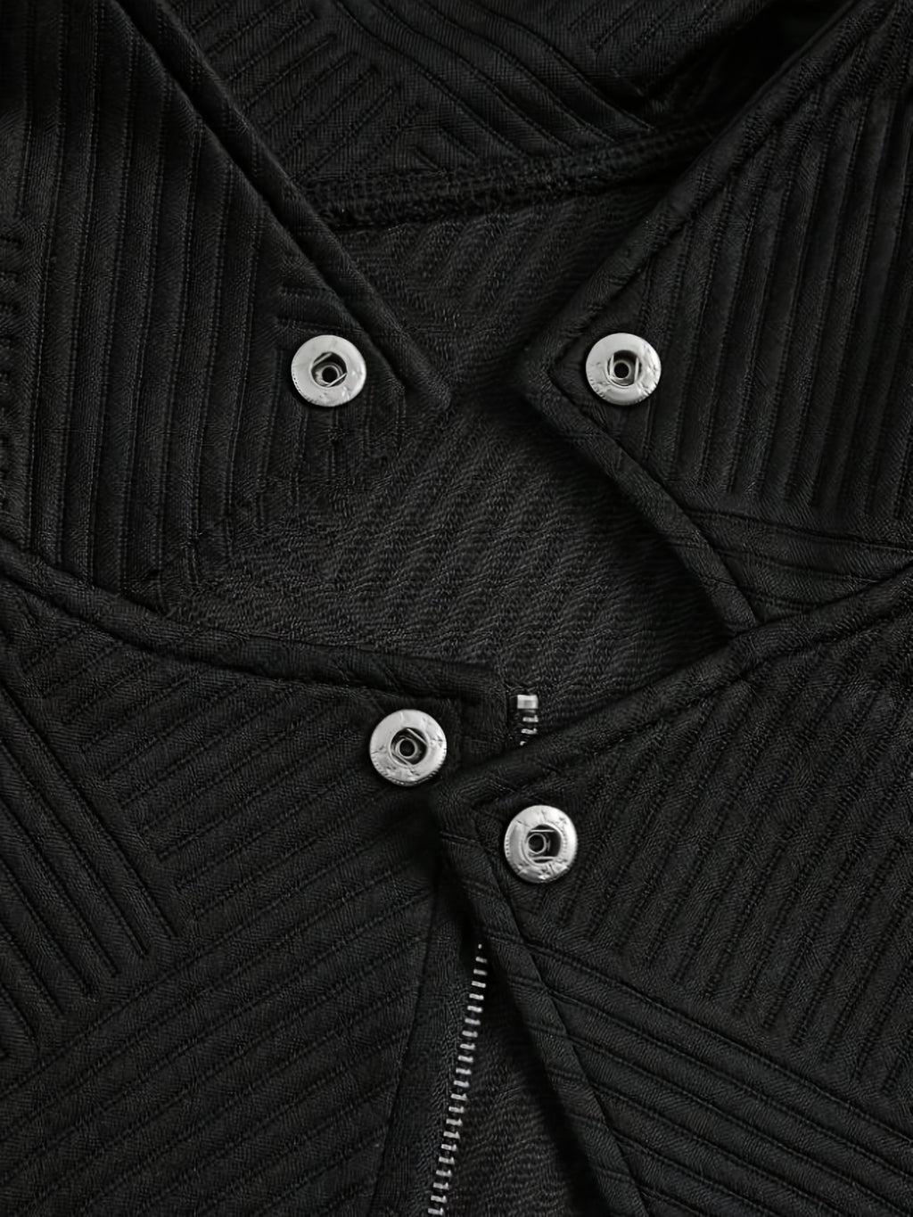 Women's New Solid Color Maze Grid Zipper Button Decorated Biker Jacket, a Stylish and Elegant Commuting, Outing, and Daily Wear Casual Jacket Top, Suitable for Autumn and Winter Seasons - Black