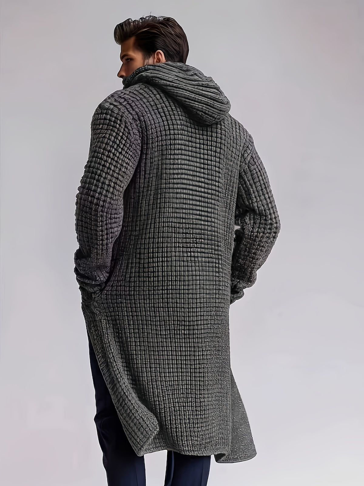 Men's Casual Sport Sweater, Knit Cardigan, Long Hooded Knit Cardigan. The Hooded Design Adds a Casual and Effortless Style, While the Long Length Flatters the Figure. This Simple yet Stylish Piece Is Perfect for Autumn and Winter, Offering Warmth - Olive Brown