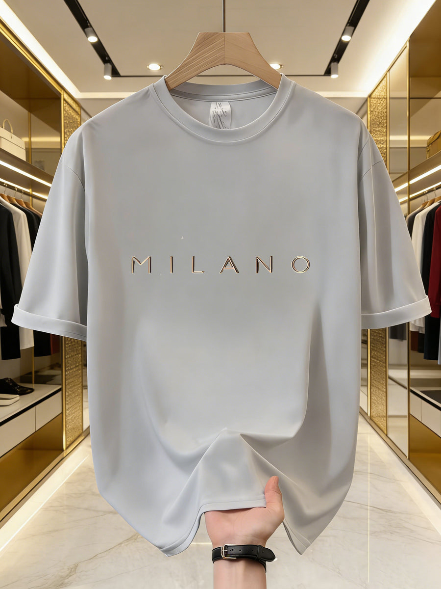 Men's Milano Luxe Logo T-Shirt - Lightweight 100% Polyester Crew Neck Short Sleeve Summer Top with Iconic Milano Print, Casual Streetwear Tee Suitable for Urban Fashion, Machine Washable Regular Fit for & -the- Style - Grey