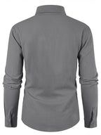 4pcs Set Men's Spring/Autumn New Trendy Fashion Solid Color Linen Long Sleeve Button-Up Lapel Top for Daily Commuting, Outings, Fitness, Vacation, Business, Casual, and Sports - White + black + navy + gray