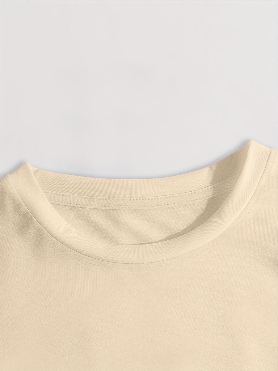 Leopard Print Cherry Pattern Casual Vintage T-Shirt, Short-Sleeve Round-Neck Top, Suitable for Autumn, Summer, And Spring, Women'S Clothing, Autumn Short-Sleeve Top, Everyday Wear - Apricot